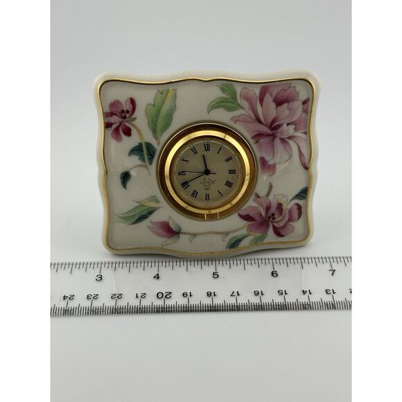 Lenox "Barrington" Desk Clock Mini Square Porcelain Floral Pattern Working! - Picture 7 of 8